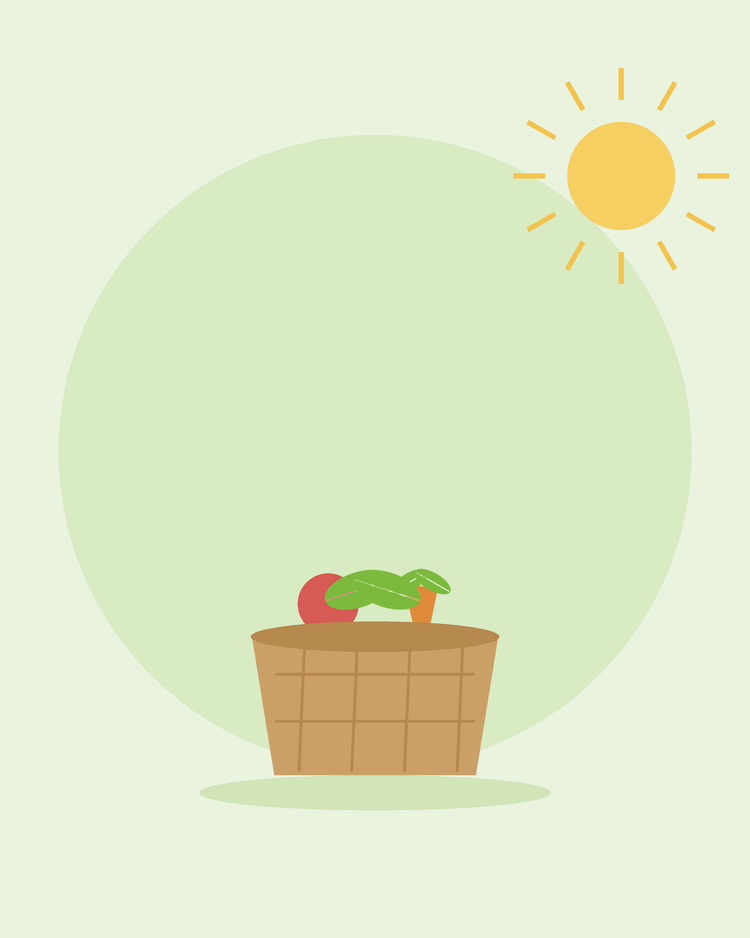 Flat illustration of a wicker basket of freshly harvested vegetables — harvesting and storing your produce, from SeedsChoice