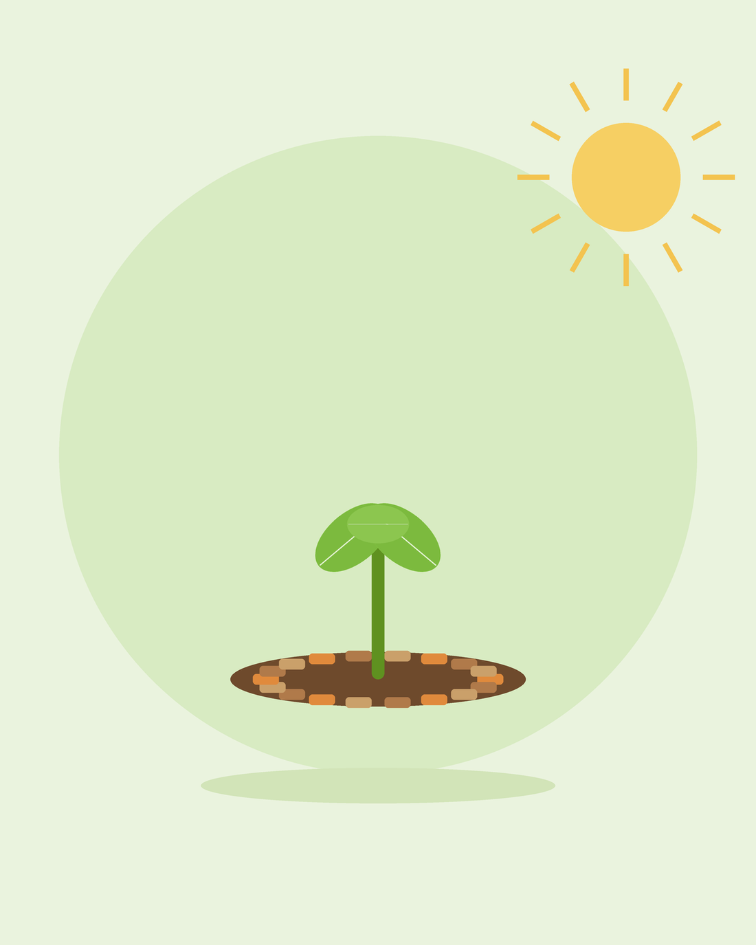 Płaska ilustracja siewki otoczonej warstwą ściółki — ściółkowanie i zwalczanie chwastów, od SeedsChoice
