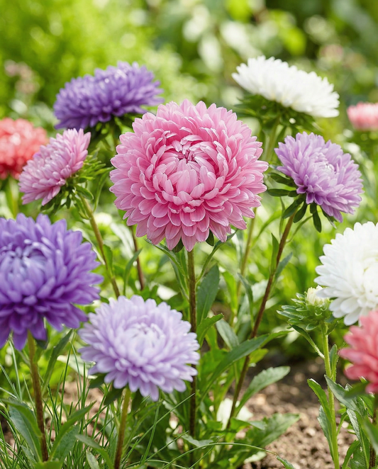 Aster Paeony Flowered Mixed (Callistephus chinensis) – nasiona kwiatów jednorocznych od SeedsChoice