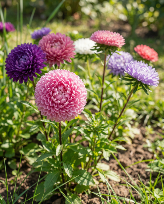 Aster Pompon Mixed (Callistephus chinensis) – nasiona mieszanki jednorocznej od SeedsChoice