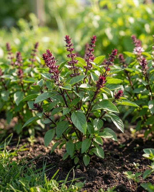 Sweet Basil Siam Queen (Ocimum basilicum) – annual herb seeds from SeedsChoice